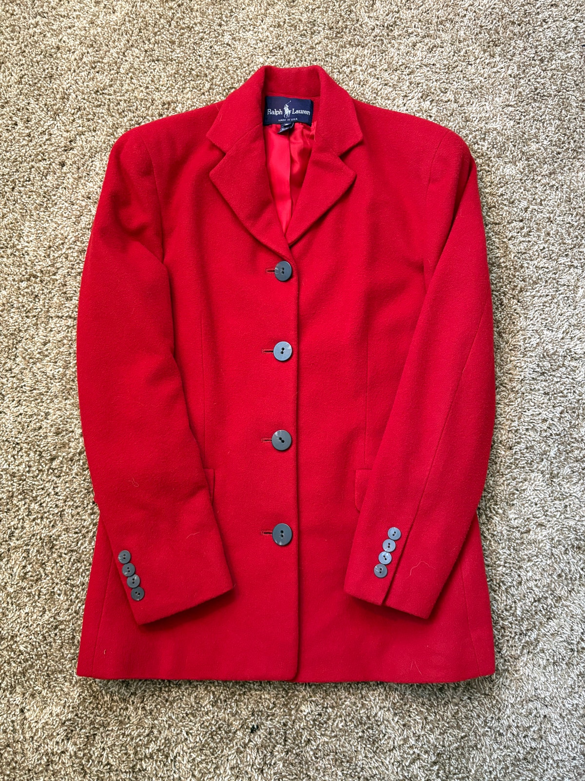 Vintage Ralph Lauren Made In Usa 100% Cashmere Blazer Jacket Womens Size 6 Red